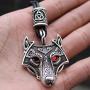 Viking Mask Wolf Necklaces Wolf Face Mask Animals Pendant Wax Rope Waterproof Strand Cable Coyote Wolves Ring Adjustable for Men Women Wolf Head Charm Nordic Jewelry Set