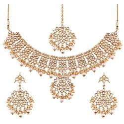 Aheli Indian Traditional Maang Tikka with Kundan Necklace Earrings Set Ethnic Wedding Party Designer Jewelry for Women