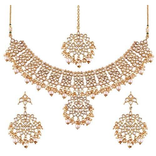 Aheli Indian Traditional Maang Tikka with Kundan Necklace Earrings Set Ethnic Wedding Party Designer Jewelry for Women