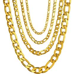 PROSTEEL 316L Stainless Steel Figaro Chain Necklace for Men/Women, Black/18K Real Gold Plated, 4mm to 13mm, 14inch to 30inch, Come Gift Box
