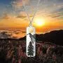 Detailed Gold Sun and Mountain Necklace with Pine Tree Adventure Travel Jewelry