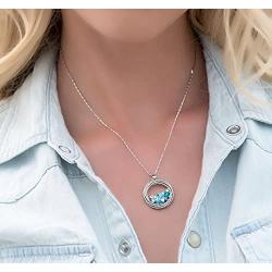Leafael ''Ocean Wave Crystal Necklace Aquamarine Blue Green Multi Stone Circle Pendant Womens Jewelry, Silver Tone, 18''+2
