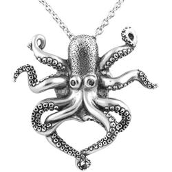 Controse Womens Silver-Toned Stainless Steel Black eyed Octopus Necklace with Pendant (18'' - 20'' Adjustable Chain)