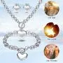 LOYALLOOK 3Sets Heart Pendant Necklace Toggle Chain Heart Bracelet Heart Stud Earrings for Women Stainless Steel Charm Love Heart Jewelry Set