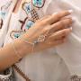 Yalice Boho Hand Chains Turquoise Finger Bracelet Ring Slave Hand Jewelry for Women and Girls (Silver)