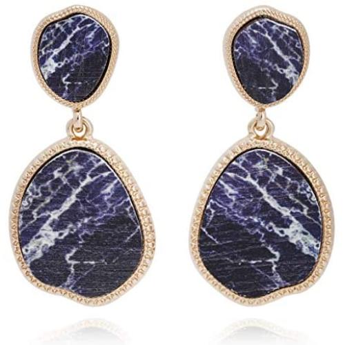 BONALUNA Bohemian Wood And Flower Printed Oval Shaped Drop Statement Earrings