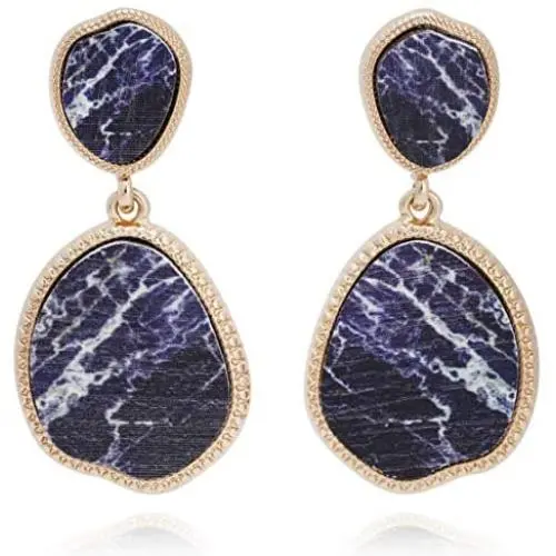 BONALUNA Bohemian Wood And Flower Printed Oval Shaped Drop Statement Earrings BONALUNA Bohemian Wood And Flower Printed Oval Shaped Drop Statement Earrings