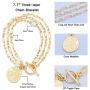 PEARLADA 3-Row 18K Gold Chain Bracelet Dainty Cross Medallion Charm Bracelet OT Toggle Bangle Handmade Stacking Layering Jewelry Fashion Long and Short Oval Link Bracelet for Her