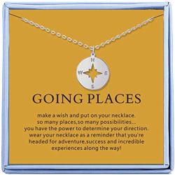 Sterling Silver Compass Necklace for Best Friends Friendship Necklaces Good Luck Necklace for Women Girls BFF Gifts Graduation Gifts