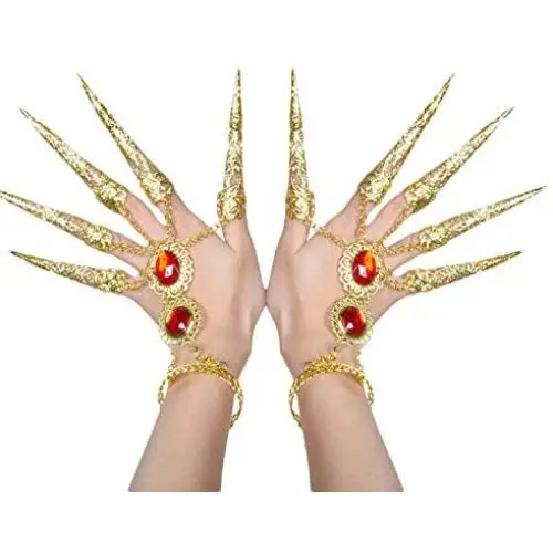 AvaCostume Womens Belly Dance Gypsy Egyptian Gold Bracelet with Finger Nails AvaCostume Womens Belly Dance Gypsy Egyptian Gold Bracelet with Finger Nails