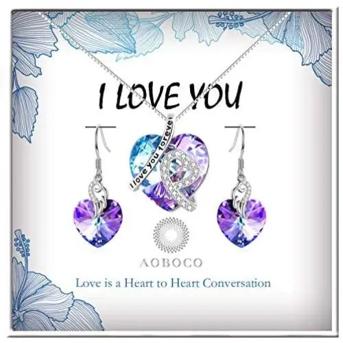 Heart Jewelry Set for Women Sterling Silver Love Jewelry Gifts with Swarovski Crystal Heart Jewelry Set for Women Sterling Silver Love Jewelry Gifts with Swarovski Crystal