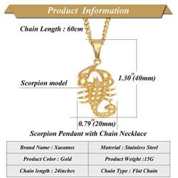Xusamss 18K Gold Plated Stainless Steel Animal Scorpion Pendant Necklace,24inches Link Chain