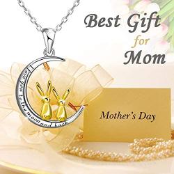 Distance I Love You to The Moon and Back Necklace for Women,925 Sterling Silver Double Bunny Rabbit Panda Necklace Jewelry Gifts for Women Mom Daughter Wife Girls