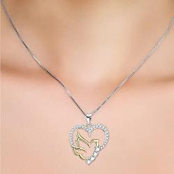 925 Sterling Silver Doves Birds Faith Hope Love with Open Heart Pendant Necklace for Women Teenage Girls, 18inches