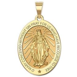 PicturesOnGold.com Miraculous Medal Oval Pendant - Available in Solid 14K Yellow or White Gold, or Sterling Silver