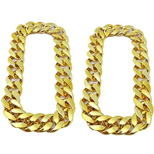 2 Pieces Hip Hop Gold Chain Costume, 32 Inch Big Chunky Gold Chain for Men, 90s Punk Style Turnover Chain Necklace for Costume Jewelry Rapper