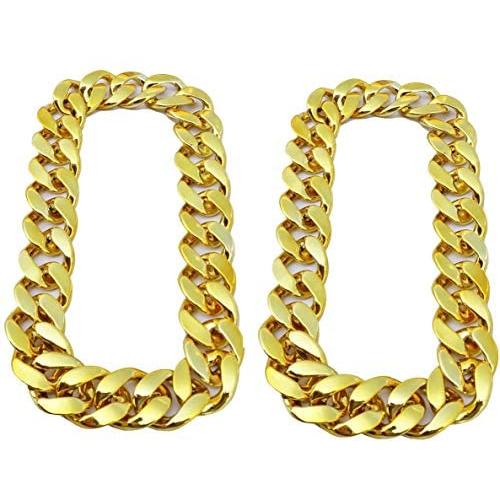 2 Pieces Hip Hop Gold Chain Costume, 32 Inch Big Chunky Gold Chain for Men, 90s Punk Style Turnover Chain Necklace for Costume Jewelry Rapper