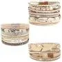 Wowanoo 3Pack Leather Cuff Bracelet Set Multilayer Wrap Bracelet Crystal Feather Tree Bracelet Magnetic Clasp Bracelet for Women Wowanoo 3Pack Leather Cuff Bracelet Set Multilayer Wrap Bracelet Crystal Feather Tree Bracelet Magnetic Clasp Bracelet for Women