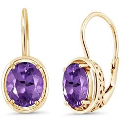 Gem Stone King 18K Yellow Gold Plated Silver Purple Amethyst Dangle Earrings 3.32 Ct Oval Gemstone Birthstone