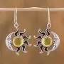 NOVICA Natural Amber .925 Sterling Silver Sun and Moon Dangle Earrings, Resplendent Sunset