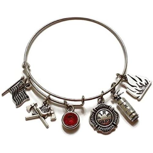 Kits Kiss Firefighter Bracelet, Firefighter Jewelry, Fire Bracelet, Fireman Bracelet, Fire Mom Bracelet, Fire Wife Bracelet, Fire Charm, Fire Extinguisher Charm, Firefighter Bangle Bracelet