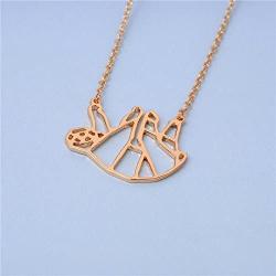 MANZHEN Gold Silver Geometric Origami Sloth Charm Pendant Necklace Cute Animal Necklace