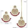 Aheli Exquisite Design Faux Kundan Beaded Earrings Maang Tikka Set Ethnic Indian Jewelry for Women