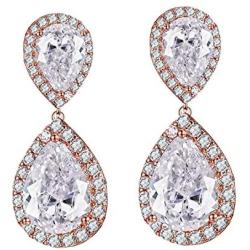 Scarlvambo Womens Cubic Zirconia Teardrop Pierced Dangle Wedding Earrings Rose-Gold-Tone Clear