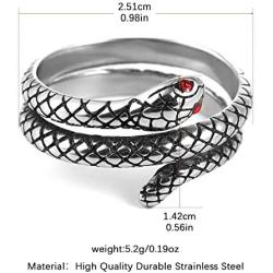 HZMAN Gothic Snake Shape Ring Jewelry Fashion Animal Snake Red CZ Eye Personality Stainless Steel Ring Size 6-12