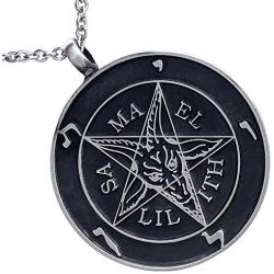 Church of Satan Jewelry Sigil of Baphomet SAMAEL-LILITH Inverted Pentacle Pentagram Star Satanic Devil LaVeyan Satanism Wicca Witchcraft Pewter Mens Pendant Necklace charm men w Stainless Steel Chain