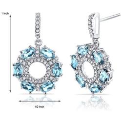 Swiss Blue Topaz Dahlia Drop Earrings Sterling Silver 3 Carats