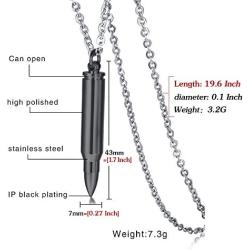 HUANIAN Stainless Bullet Shape Canister Capsule Memorial Keepsake Pendant Cremation Ash Urn Necklace for Men