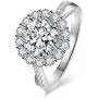 JIANGYUE Classic 3 Carats AAA Diamond Cubic Zirconia Engagement Wedding Rings for Women 14K White Gold Big Main Stone Cocktail Halo Rings Size 5 6 7 8 9 10