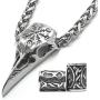 Gungneer Runic Raven Skull Pendant Necklace, Helm of Awe Rune Nordic Viking Men Necklace, 316L Stainless Steel Bonus 2 Rune Beard Bead