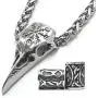 Gungneer Runic Raven Skull Pendant Necklace, Helm of Awe Rune Nordic Viking Men Necklace, 316L Stainless Steel Bonus 2 Rune Beard Bead
