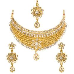 Bindhani Womens Indian Jewelry Simple Bridal Wedding Party Wear Crafted Brides Gold Plated Kundan Polki Choker Necklace Earrings Tikka Fashion Bollywood Style Jewellery Tika Set for Bridemaids