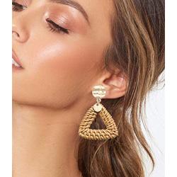 BSJELL Rattan Hoop Earrings Woven Handmade Straw Circle Drop Earrings Hammered Disc Stud Wicker Bohemian Lightweight Earrings for Women