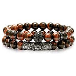 BOMAIL 8mm Tiger Eye Stone Beads Bracelet Elastic Natural Stone Yoga Bracelet for Women Men