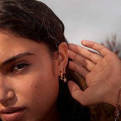 MYEARS Women Gold Huggie Hoop Earrings Chunky Band North Stars Bead Ball Sleeper Diamond Cubic Zirconia 14K Gold Filled Small Boho Beach Simple Delicate Handmade Hypoallergenic Jewelry Gift
