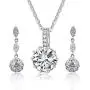 Women Fashion Necklace Earrings Round-Cut Cubic Zirconia Pendant Necklace Dangle Earrings Jewelry Set (White) Women Fashion Necklace Earrings Round-Cut Cubic Zirconia Pendant Necklace Dangle Earrings Jewelry Set (White)