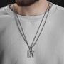 Steve Madden 28'' Oxidized Stainless Steel Box and Curb Chain Cross Pendant and Dogtag Duo Necklace Set For Men