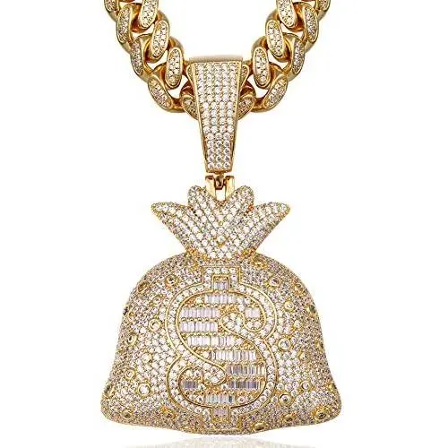 YIMERAIRE Blingbling Necklace for Men Hip Hop Chain Pendant 18K Plated Gold Chain with US Dollar Sign Pendant 90s Necklace Men YIMERAIRE Blingbling Necklace for Men Hip Hop Chain Pendant 18K Plated Gold Chain with US Dollar Sign Pendant 90s Necklace Men