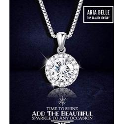 Aria Belle 18K White Gold Plated Round Cubic Zirconia Halo Pendant Necklaces for Women