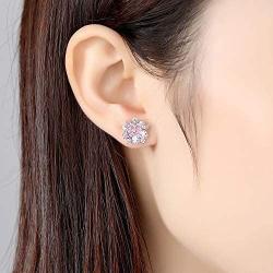 idealway Pink Cherry Blossoms Flower Necklace Earrings Wedding Jewelry CZ Hypoallergenic (Zircon Pink Flower Set)
