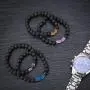 SEVENSTONE 8mm Lava Rock Bead Arrow Diffuser Natural Stone Bracelet Yoga Beads Elastic Jewelry Set for Women Men