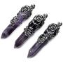 Top Plaza Natural Amethyst Rose Quartz Gemstone Crystal Healing Antique Silver Flower Wrap Pointed Pendant Necklace Bracelet Jewelry Set