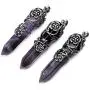 Top Plaza Natural Amethyst Rose Quartz Gemstone Crystal Healing Antique Silver Flower Wrap Pointed Pendant Necklace Bracelet Jewelry Set