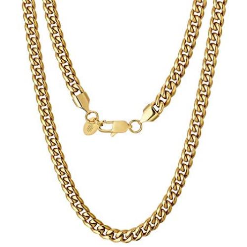 KRKC&CO Mens Cuban Link Chains, 18k Gold Miami Cuban Link Curb Chain, Hip Hop Jewelry, Durable Street-wear Hip Hop Chains for Men, 10mm/6mm/4mm, 18 20 22 24 26 inches