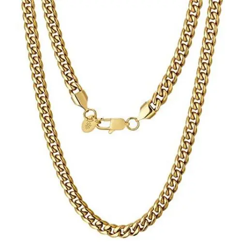 KRKC&CO Mens Cuban Link Chains, 18k Gold Miami Cuban Link Curb Chain, Hip Hop Jewelry, Durable Street-wear Hip Hop Chains for Men, 10mm/6mm/4mm, 18 20 22 24 26 inches