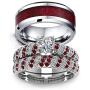 Couple Ring Bridal Set His and Hers Women 10k White Gold Filled Heart Garnet CZ Men Tungsten Carbide Band 10k Wedding Ring Band Set